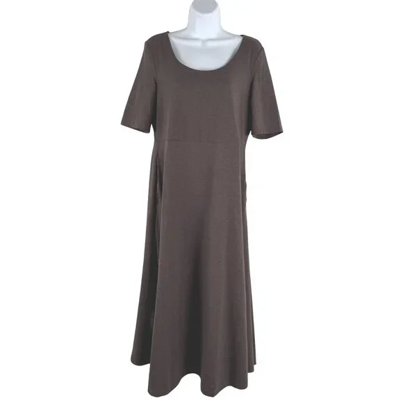 Pact Fit & Flare Signature Scoop Dress XL Brown Organic Cotton Blend DR-1776